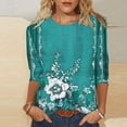 thumbnail image 1 of Viluyesy Round Neck T-Shirt for Womens 3/4 Sleeves Shirt Tops Relaxed Loose Blouse Green Size 2XL, 1 of 5
