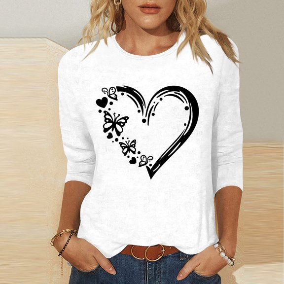 Viluyesy Round Neck T-Shirt for Womens 3/4 Sleeves Shirt Tops Relaxed Loose Blouse White Size S