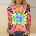 thumbnail image 1 of Viluyesy Round Neck T-Shirt for Womens 3/4 Sleeves Shirt Tops Retro Relaxed Loose Blouse Multicolor Size 2XL, 1 of 5
