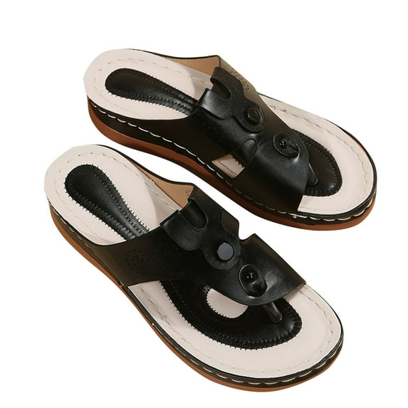 Viluyesy Sandals for Womens, Arch Support Leopard Slip-On Casual Beach Flip Flops Shoes Black