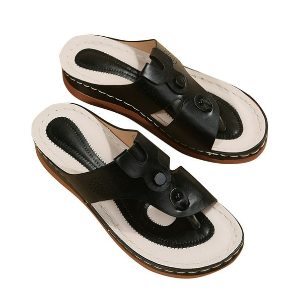 Viluyesy Sandals for Womens, Arch Support Slip-On Leopard Casual Beach Flip Flops Shoes Black