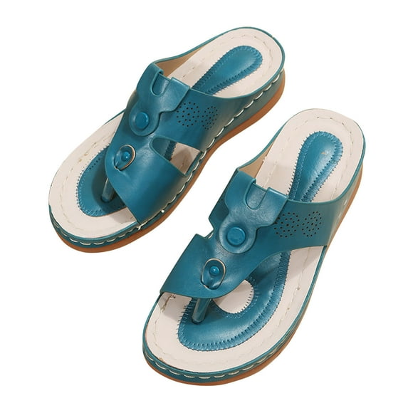 Viluyesy Sandals for Womens, Leopard Arch Support Slip-On Casual Beach Flip Flops Shoes Sky Blue