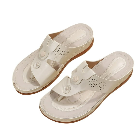 Viluyesy Sandals for Womens, Leopard Arch Support Slip-On Casual Beach Flip Flops Shoes White