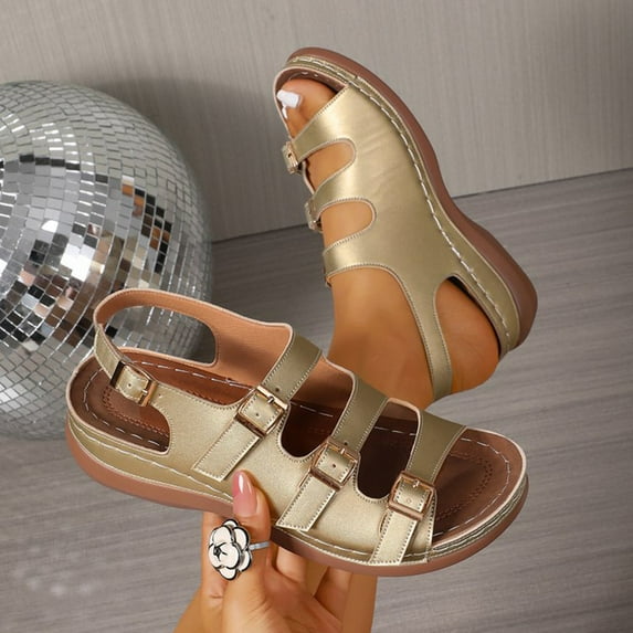 Viluyesy Sandals for Womens, Open Toe Soft Sole Arch Support Spring Summer Comfortable Shoes Gold US9.5