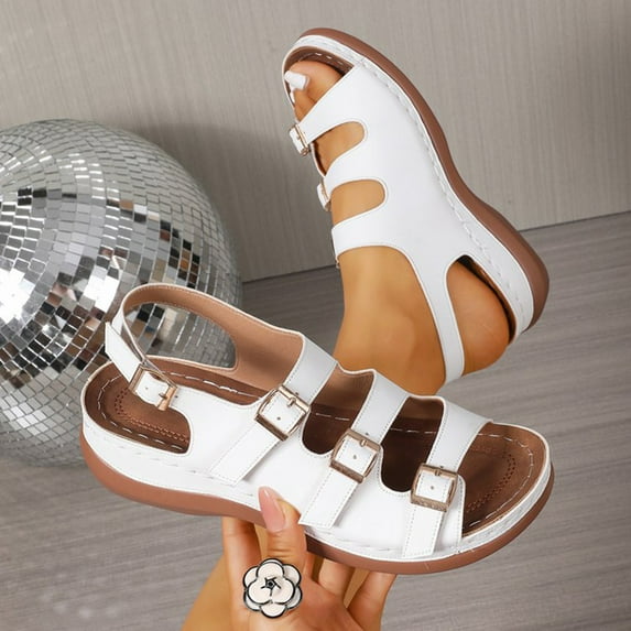 Viluyesy Sandals for Womens, Open Toe Soft Sole Arch Support Spring Summer Comfortable Shoes White US9.5