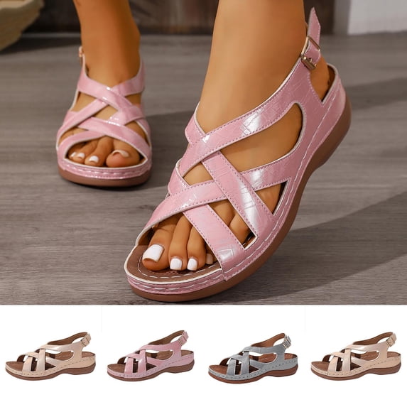 Viluyesy Sandals for Womens, Soft Sole Arch Support Peep Toe Casual Comfortable Shoes Pink US8.5