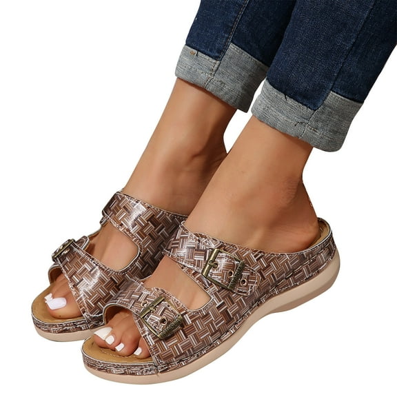 Viluyesy Sandals for Womens, Soft Sole Arch Support Slip-On Summer Casual Slippers Khaki