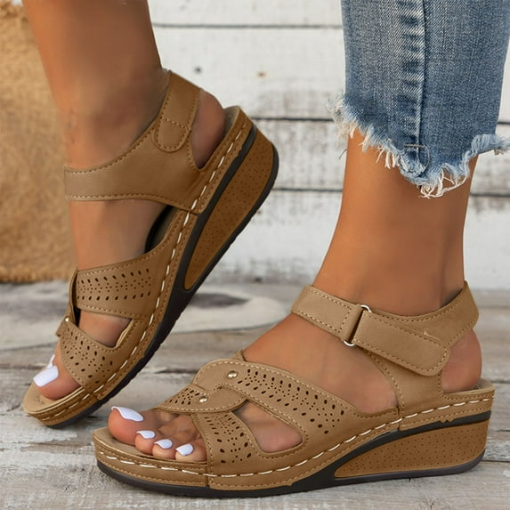 Viluyesy Sandals for Womens, Solid Color Arch Support Soft Sole Spring Summer Comfort Walking Shoes Brown 8.5