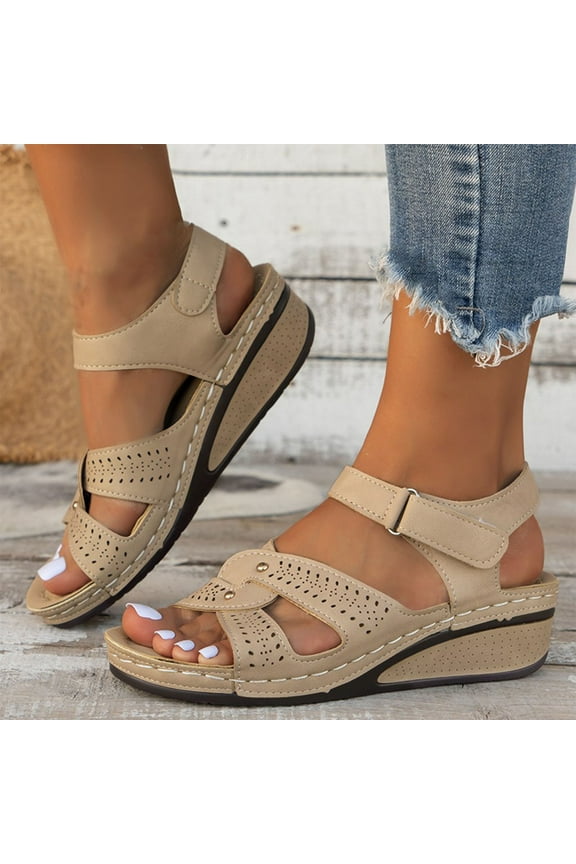 Sandals for Womens, Solid Color Soft Sole Arch Support Spring Summer Comfort Walking Shoes Khaki 8