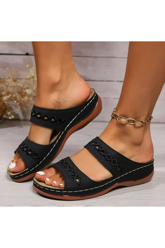 Sandals for Womens, Wide Width Arch Support Slip-On Hollow Up Comfortable Slippers Black