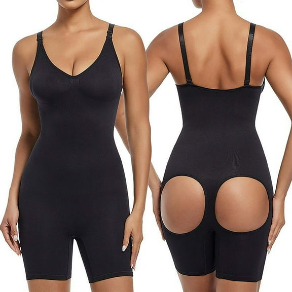 Viluyesy Shapewear for Womens, Butt Lifter V Neck Tummy Control Seamless Comfort Sculpting Bodysuit Black 2XL