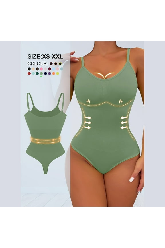 Shapewear for Womens, Tummy Control High Support Seamless Slim Fit Compression Comfort Thong Bodysuit Green XS