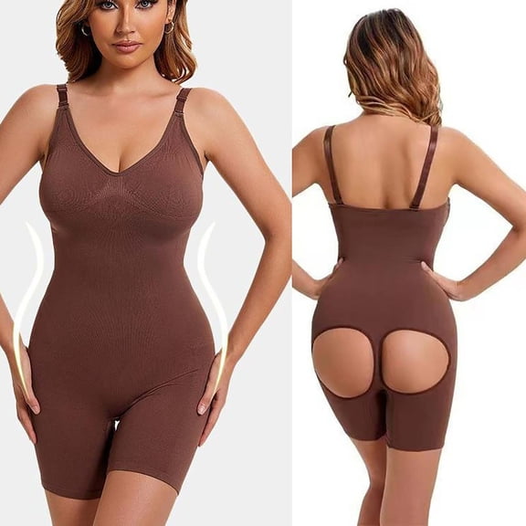 Viluyesy Shapewear for Womens, V Neck Tummy Control Butt Lifter Seamless Comfort Sculpting Bodysuit Coffee S