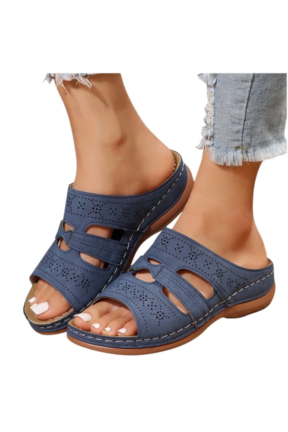 Slides Sandals for Womens, Open Toe Soft Sole Wide Width Summer Casual Slippers Shoes Navy US7