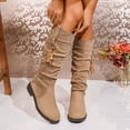 thumbnail image 1 of Viluyesy Slouch Boots for Womens, Suede Leather Pull-On Low Heels Fall Winter Retro Knee High Boots Khaki US6, 1 of 9