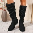 thumbnail image 1 of Viluyesy Slouch Boots for Womens, Zip-Up Chunky Heels Wide Calf Fashion Suede Leather Knee High Boots Black, 1 of 7