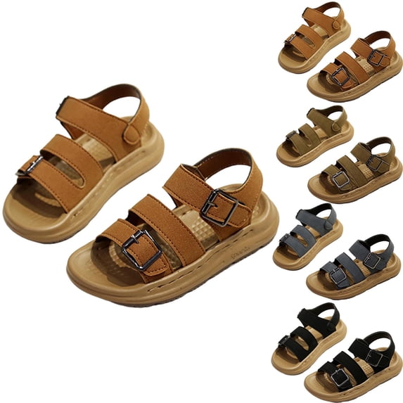Viluyesy Summer Boys’ Beach Sandals Soft-Soled Casual Sandals for Toddlers & Kids, Adjustable Hook-and-Loop Strap Sandals Black Size 11