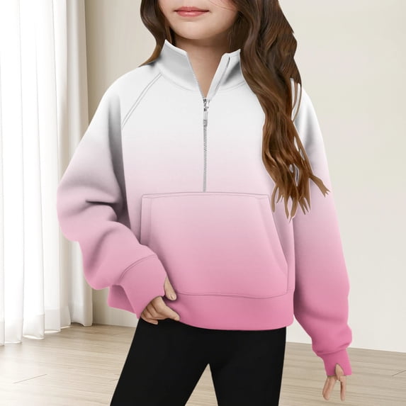Viluyesy Sweatshirt for Girls, Zip-Up Stand-Up Collar Long Sleeve Fleece Warm Fashion Active Fit Tops Pink 5T
