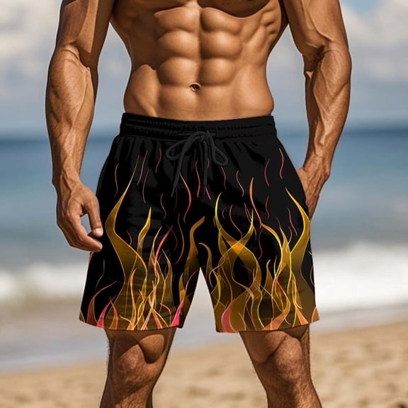 Viluyesy Swim Trunks for Mens, Surfing Board Shorts with Pockets Elastic Waist Beach Sports Swimwear Orange S