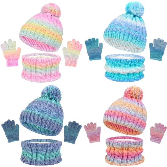 Viluyesy Teen Girls Winter Set Gradient Fleece Lined Warm Hat and Knit Gloves with Thicken Scarf Yellow Size Free Size