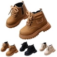thumbnail image 1 of Viluyesy Toddler Boys Ankle Boots Side Zipper Fleece Lined Solid Color Shoes Lace-Up Buckle Non-slip Boots Khaki Size 7, 1 of 5