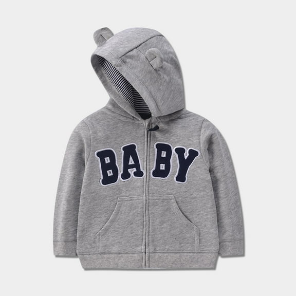 Viluyesy Toddler Boys Girls Jackets 3T, Long Sleeve Zipper Letter Graphic Causal Hooded Outwear Gray(9Months-3T)
