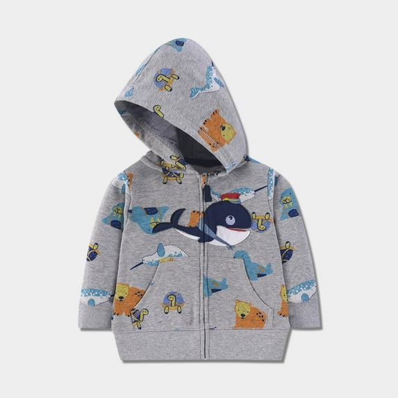 Viluyesy Toddler Boys Hooded Jackets, Zipper with Pockets Long Sleeve Fashion Prints Causal Coat Gray 2T