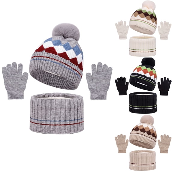 Viluyesy Toddler Boys Winter Set Fleece Lined Warm Hat and Knit Soft Gloves with Thicken Scarf 3 Piece Navy Size Free Size