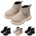 thumbnail image 1 of Viluyesy Toddler Girls Ankle Boots Side Zipper Fleece Lined Solid Color Shoes Lace-Up Buckle Non-slip Leather Boots Beige Size 7, 1 of 9