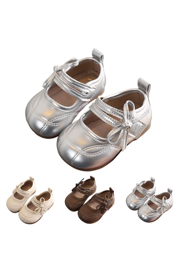 Toddler Girls Low Heel Dance Shoes Sparkly Patent Leather Performance Shoes Non Slip Soft Sole Shoes Beige Size 10