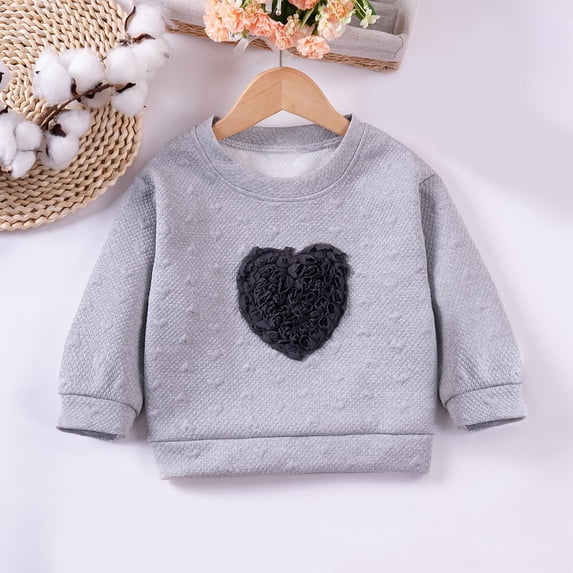 Viluyesy Toddler Girls Sweatshirt, Crew Neck Long Sleeve Cute Hearts Fall Winter Cotton Clothes Gray 1T