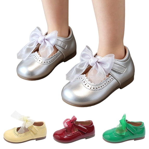 Viluyesy Toddler Little Girl Princess Shoes, Soft Sole Bow Flats, Faux Leather Cut Out Dress Shoes, Non Slip Cute Summer Shoes Yellow Size 7