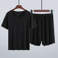 thumbnail image 1 of Viluyesy Tops Elastic Waist Short Pants 2PC Women Round Neck T-Shirt and Shorts Set Tight Shirt and Shorts Sets Two PC Black Size L, 1 of 3
