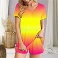 thumbnail image 1 of Viluyesy V-Neck T-Shirt and Shorts 2PC for Women Printed Tops Elastic Waist Short Pants Sets Pocket Fashionable Shirt and Shorts Sets Two PC Yellow Size L, 1 of 6