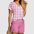 thumbnail image 1 of Viluyesy V-Neck T-Shirt and Shorts 2PC for Women Printed Tops Elastic Waist Short Pants Sets Shirt and Shorts Sets Two PC Pink Size XL, 1 of 5