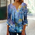thumbnail image 1 of Viluyesy V-Neck T-Shirt for Womens 3/4 Sleeves Shirt Tops Fold Button Loose Blouse Multicolor Size L, 1 of 5