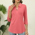 thumbnail image 1 of Viluyesy V-Neck T-Shirt for Womens 3/4 Sleeves Shirt Tops Lapel Collar Loose Blouse Pink Size XL, 1 of 6
