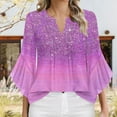 thumbnail image 1 of Viluyesy V-Neck T-Shirt for Womens 3/4 Sleeves Shirt Tops Loose Blouse Purple Size 2XL, 1 of 5