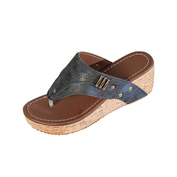 Viluyesy Wedge Flip Flops for Womens, Clip Toe 2026 Fashion Faux Leather Platform Slides Sandals (US5.5-9.5)