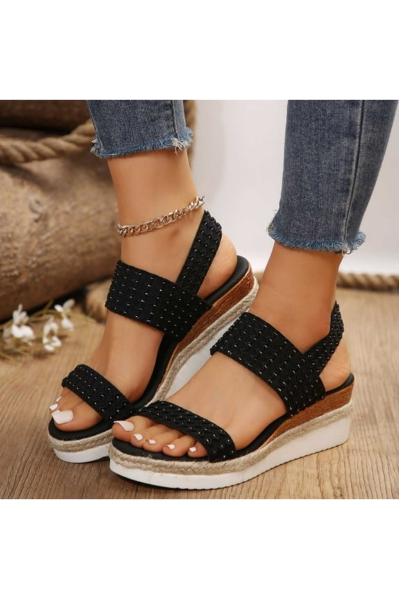 Wedge Sandals for Womens, Open Toe Wide Width Ankle Strap High Heels Casual Shoes Black