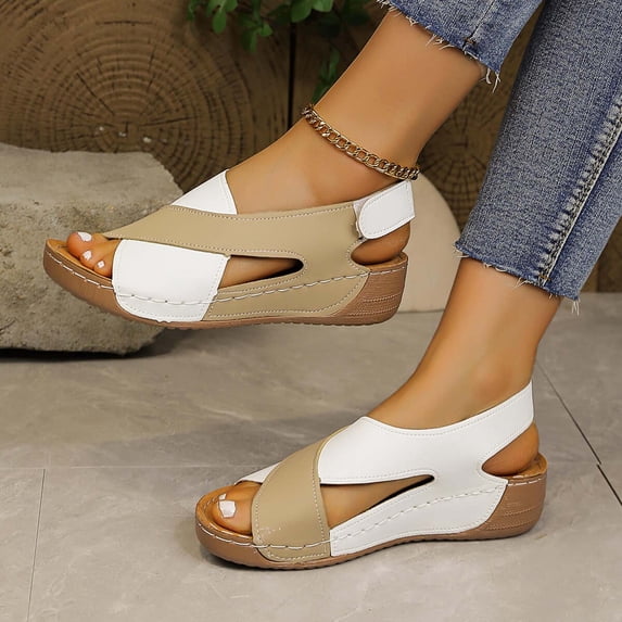 Viluyesy Wedge Sandals for Womens, Soft Sole Peep Toe Comfort Casual Summer Fashion Shoes Khaki US6