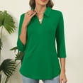 thumbnail image 1 of Viluyesy Women's 3/4 Sleeves T-Shirt V-Neck Shirt Tops Lapel Collar Loose Blouse Green Size XL, 1 of 6