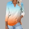 thumbnail image 1 of Viluyesy Women's 3/4 Sleeves T-Shirt V-Neck Shirt Tops Lapel Collar Loose Blouse Orange Size 2XL, 1 of 5