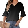 thumbnail image 1 of Viluyesy Women's 3/4 Sleeves T-Shirt V-Neck Shirt Tops Loose Blouse Black Size L, 1 of 7