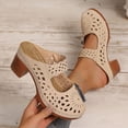 thumbnail image 1 of Viluyesy Women's Block Heels Sandals, Closed Open Slip-On Floral Hollow Out Fashion Casual Shoes Beige 7.5, 1 of 8