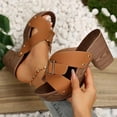 thumbnail image 1 of Viluyesy Women's Block Heels Sandals, Slip On Thick Sole Peep Toe Summer 2025 Causal Beach Slippers Brown 5.5, 1 of 6