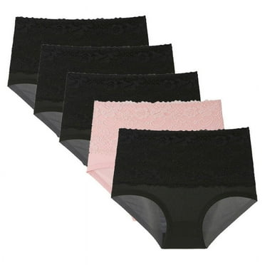 Viluyesy Women's Brief 5-Pack, Plus Size Tummy Control High Waist Breathable Shaping Panties Black M