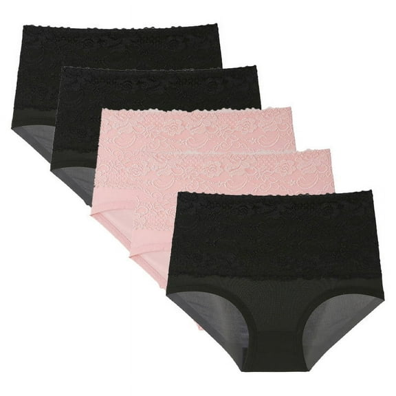 Viluyesy Women's Brief 5-Pack, Tummy Control High Waist Plus Size Breathable Shaping Panties Black XL