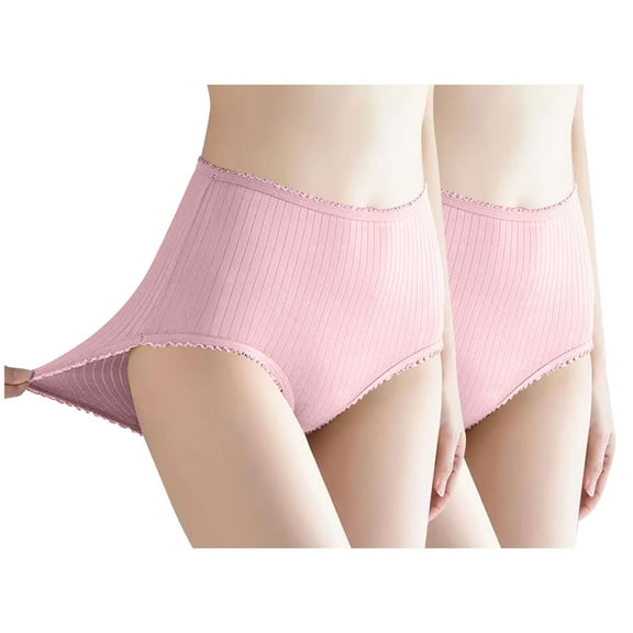 Viluyesy Women's Briefs 2-Pack, Tummy Control Underwear High Waist Stretch Breathable Comfy Panties Pink M