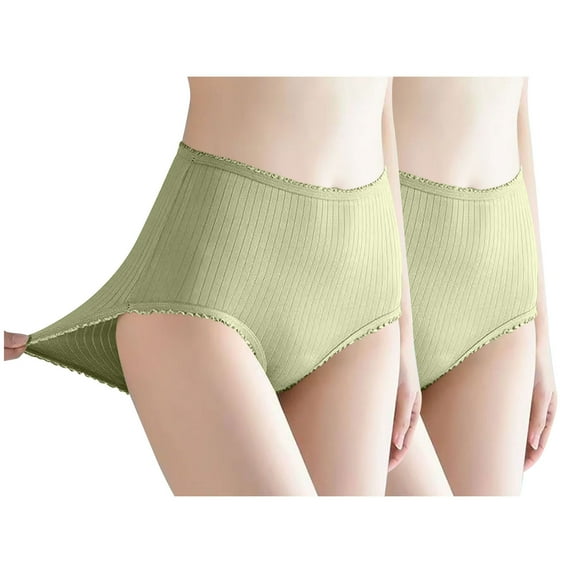 Viluyesy Women's Briefs 2-Pack, Tummy Control Underwear Stretch Breathable High Waist Comfy Panties Army Green L